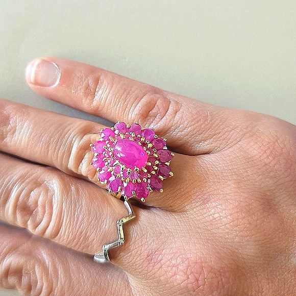 925 Sterling Silver Ring Sz 7 with Natural Ruby Gemstones - Picture 6 of 13